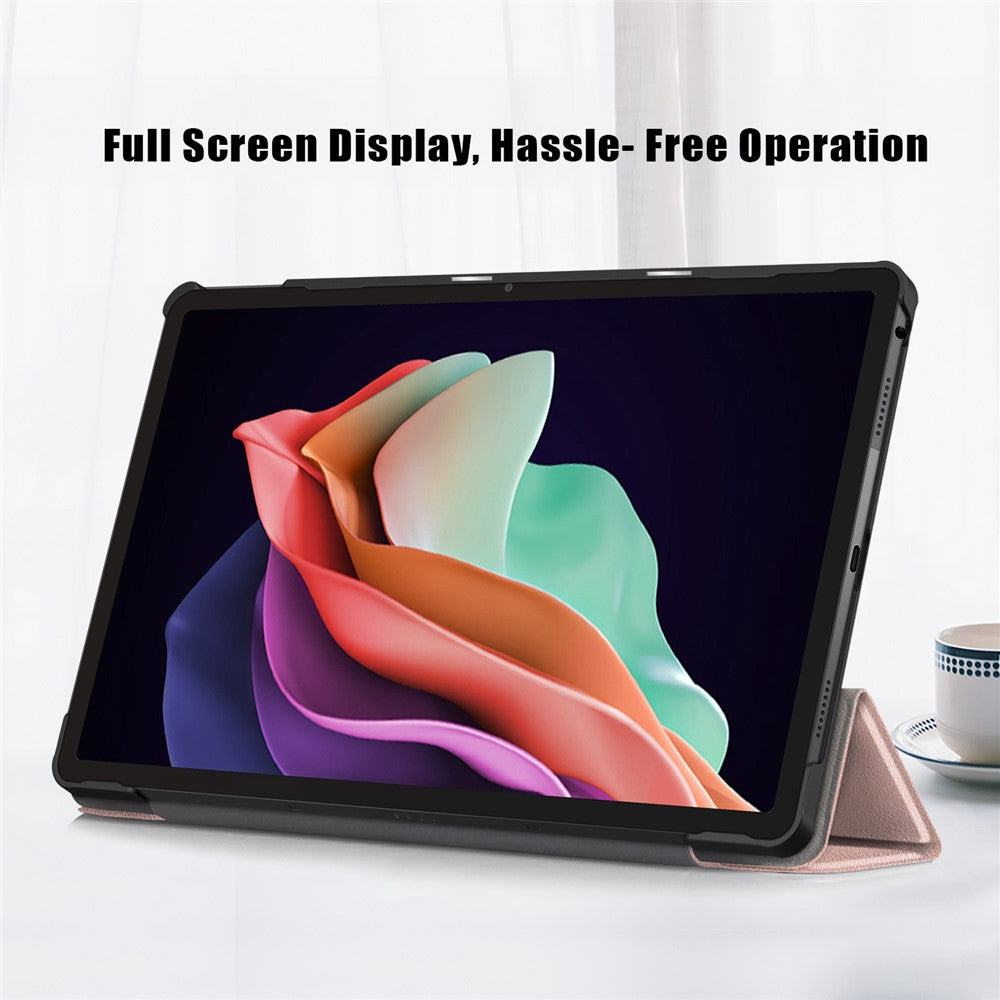 For Lenovo Tab P11 Gen 2 Solid Color PU Leather Tablet Case Tri-fold Stand Auto Wake  /  Sleep Smart Cover - Rose Gold