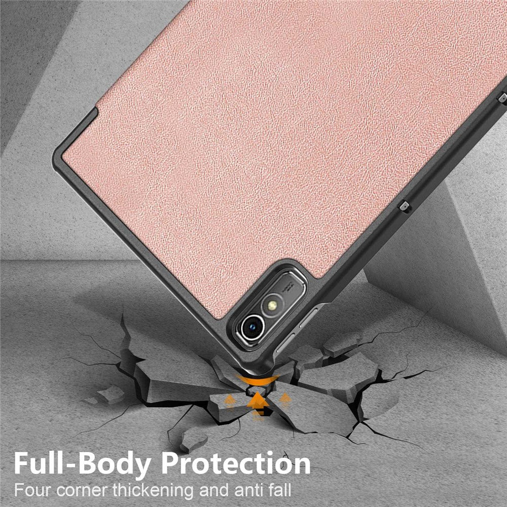 For Lenovo Tab P11 Gen 2 Solid Color PU Leather Tablet Case Tri-fold Stand Auto Wake  /  Sleep Smart Cover - Rose Gold