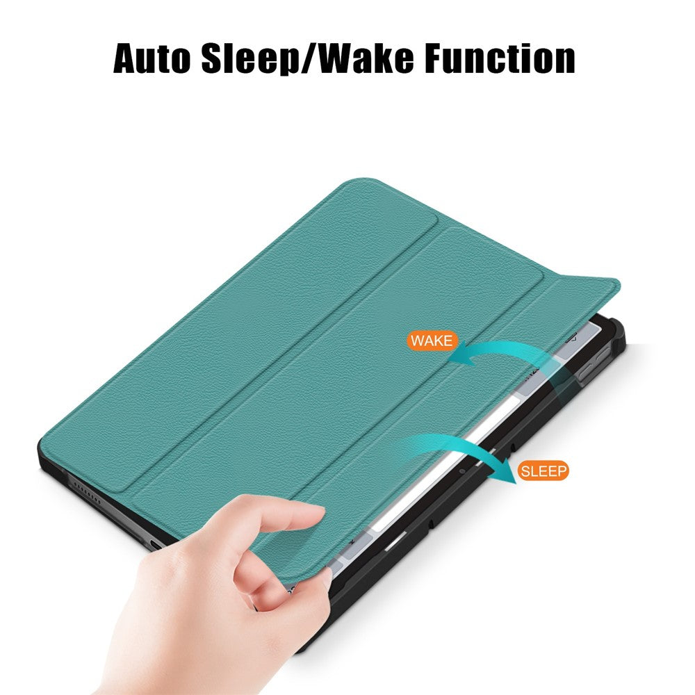 For Lenovo Tab P11 Gen 2 Solid Color PU Leather Tablet Case Tri-fold Stand Auto Wake  /  Sleep Smart Cover - Blackish Green