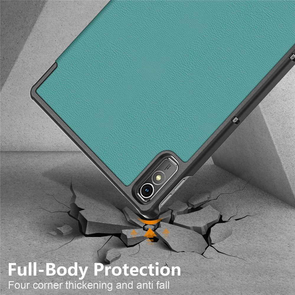 For Lenovo Tab P11 Gen 2 Solid Color PU Leather Tablet Case Tri-fold Stand Auto Wake  /  Sleep Smart Cover - Blackish Green