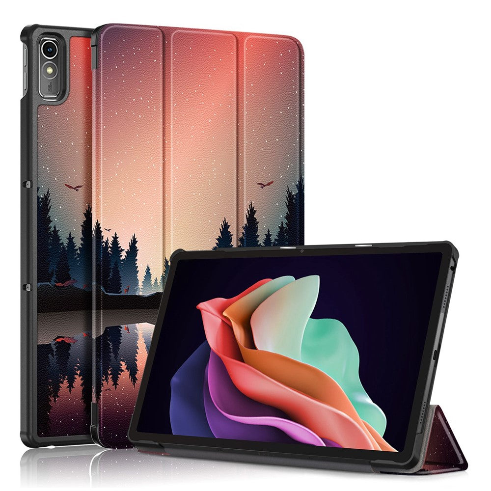 For Lenovo Tab P11 Gen 2 Pattern Printing PU Leather Protective Cover Trifold Stand Smart Tablet Case with Auto Wake  /  Sleep - Nightfall
