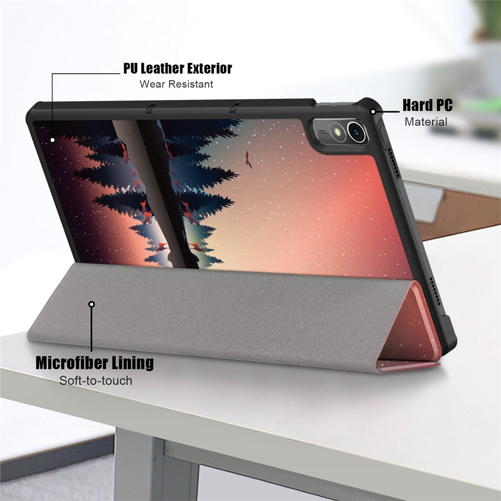 For Lenovo Tab P11 Gen 2 Pattern Printing PU Leather Protective Cover Trifold Stand Smart Tablet Case with Auto Wake  /  Sleep - Nightfall