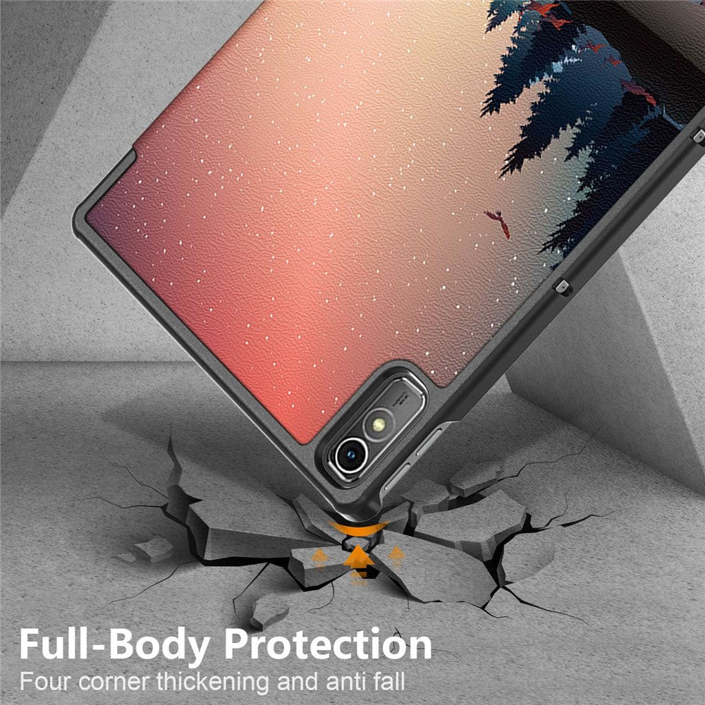 For Lenovo Tab P11 Gen 2 Pattern Printing PU Leather Protective Cover Trifold Stand Smart Tablet Case with Auto Wake  /  Sleep - Nightfall