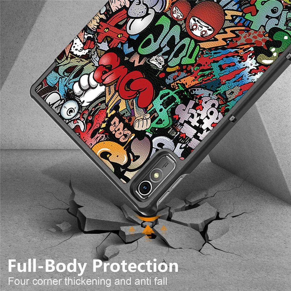 For Lenovo Tab P11 Gen 2 Pattern Printing PU Leather Protective Cover Trifold Stand Smart Tablet Case with Auto Wake  /  Sleep - Graffiti