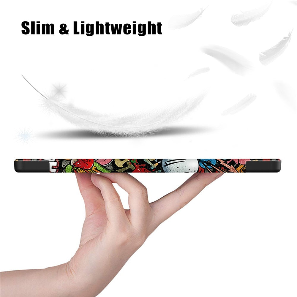 For Lenovo Tab P11 Gen 2 Pattern Printing PU Leather Protective Cover Trifold Stand Smart Tablet Case with Auto Wake  /  Sleep - Graffiti