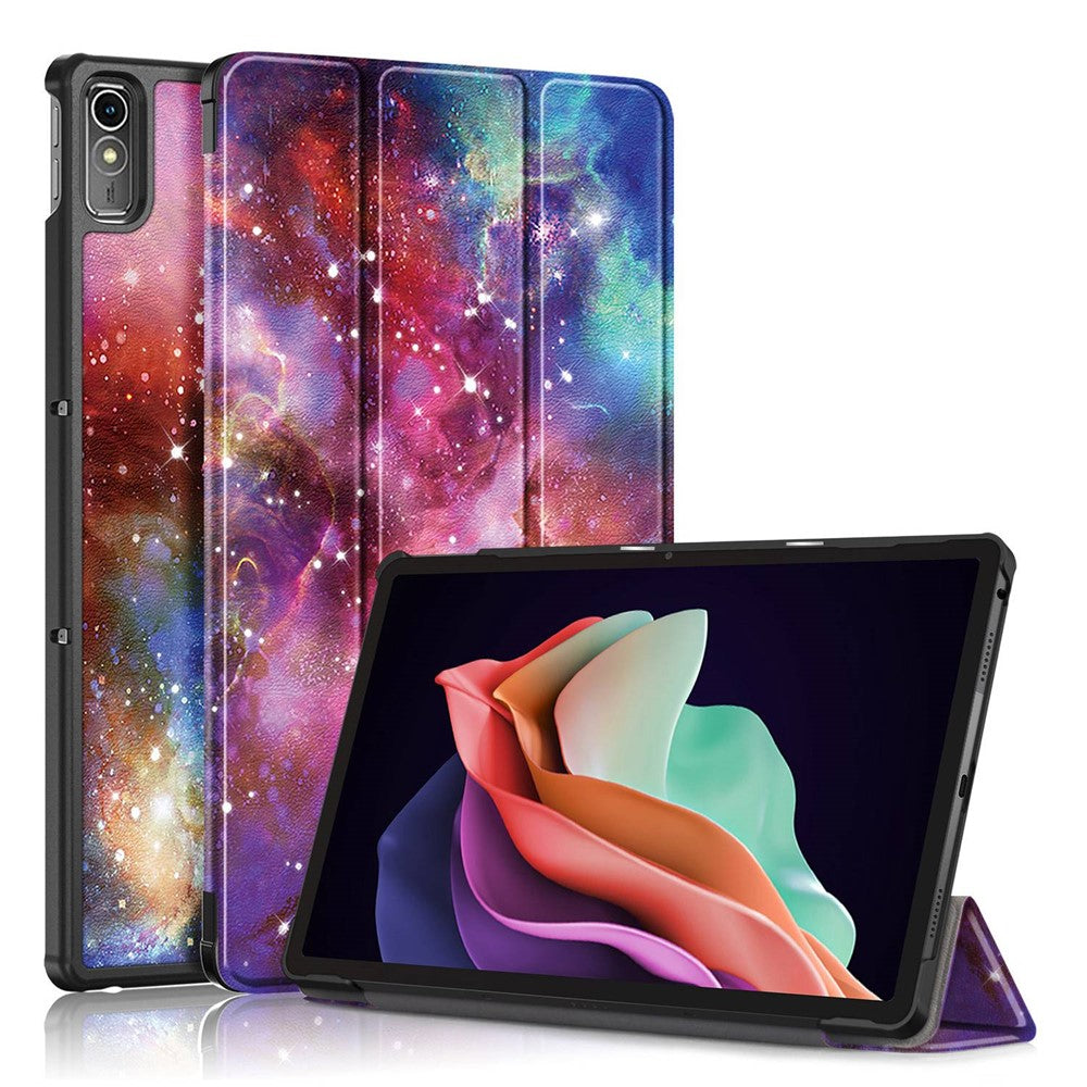 For Lenovo Tab P11 Gen 2 Pattern Printing PU Leather Protective Cover Trifold Stand Smart Tablet Case with Auto Wake  /  Sleep - Galaxy