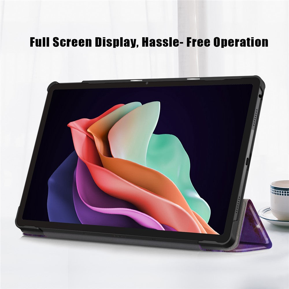 For Lenovo Tab P11 Gen 2 Pattern Printing PU Leather Protective Cover Trifold Stand Smart Tablet Case with Auto Wake  /  Sleep - Galaxy