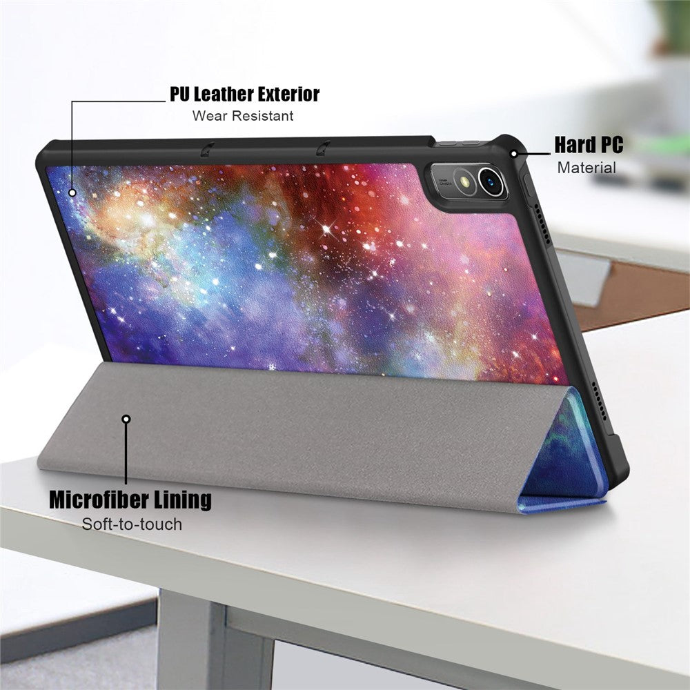 For Lenovo Tab P11 Gen 2 Pattern Printing PU Leather Protective Cover Trifold Stand Smart Tablet Case with Auto Wake  /  Sleep - Galaxy