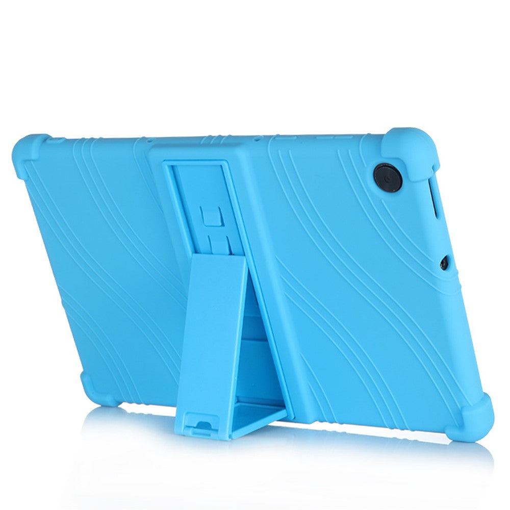 For Lenovo Tab M10 (Gen 3) TB-328FU / TB-328XU Silicone Shockproof Tablet Cover Corner Cushion PC Kickstand Anti-Slip Kids Friendly Protective Case - Sky Blue