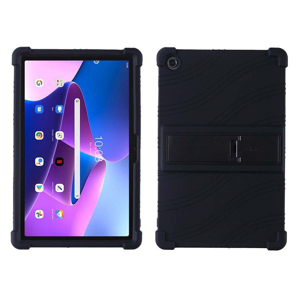 For Lenovo Tab M10 Plus (3rd Gen) / Xiaoxin Pad 2022 10.6 inch 125F / 128 Anti-collision Soft Silicone Tablet Protective Case Cover with Adjustable PC Kickstand - Black