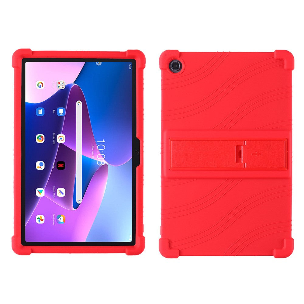 For Lenovo Tab M10 Plus (3rd Gen) / Xiaoxin Pad 2022 10.6 inch 125F / 128 Anti-collision Soft Silicone Tablet Protective Case Cover with Adjustable PC Kickstand - Red