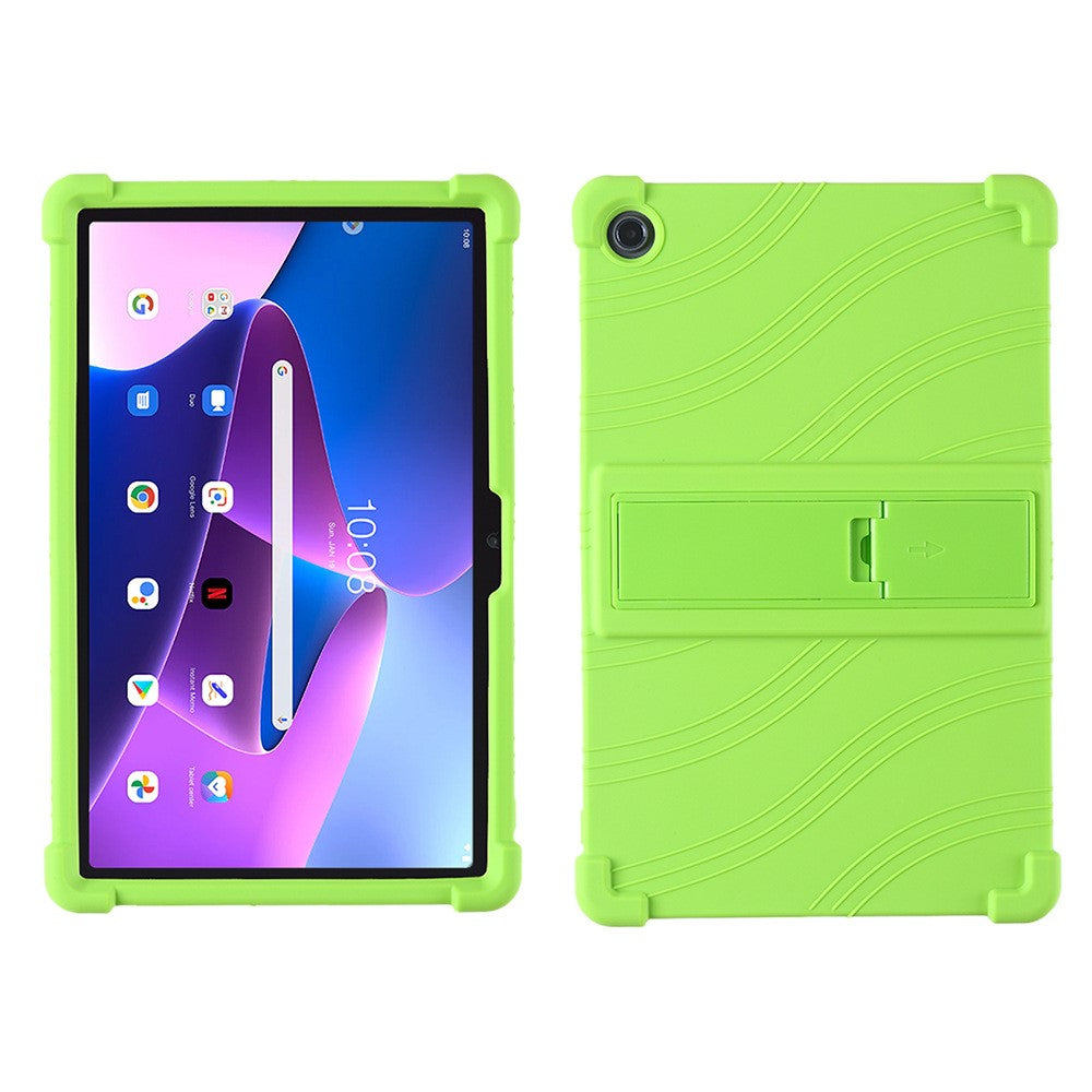 For Lenovo Tab M10 Plus (3rd Gen) / Xiaoxin Pad 2022 10.6 inch 125F / 128 Anti-collision Soft Silicone Tablet Protective Case Cover with Adjustable PC Kickstand - Green