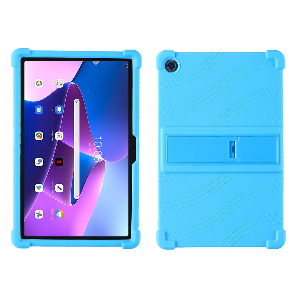 For Lenovo Tab M10 Plus (3rd Gen) / Xiaoxin Pad 2022 10.6 inch 125F / 128 Anti-collision Soft Silicone Tablet Protective Case Cover with Adjustable PC Kickstand - Sky Blue