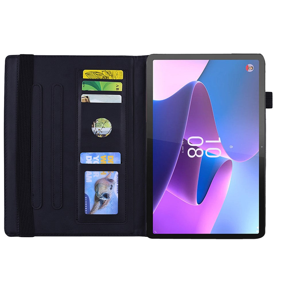 For Lenovo Pad Pro 2022 / Tab P11 Pro Gen 2 Imprinted Flower Pattern Tablet Case PU Leather Stand Card Slot Cover with Elastic Band and Pen Loop - Black