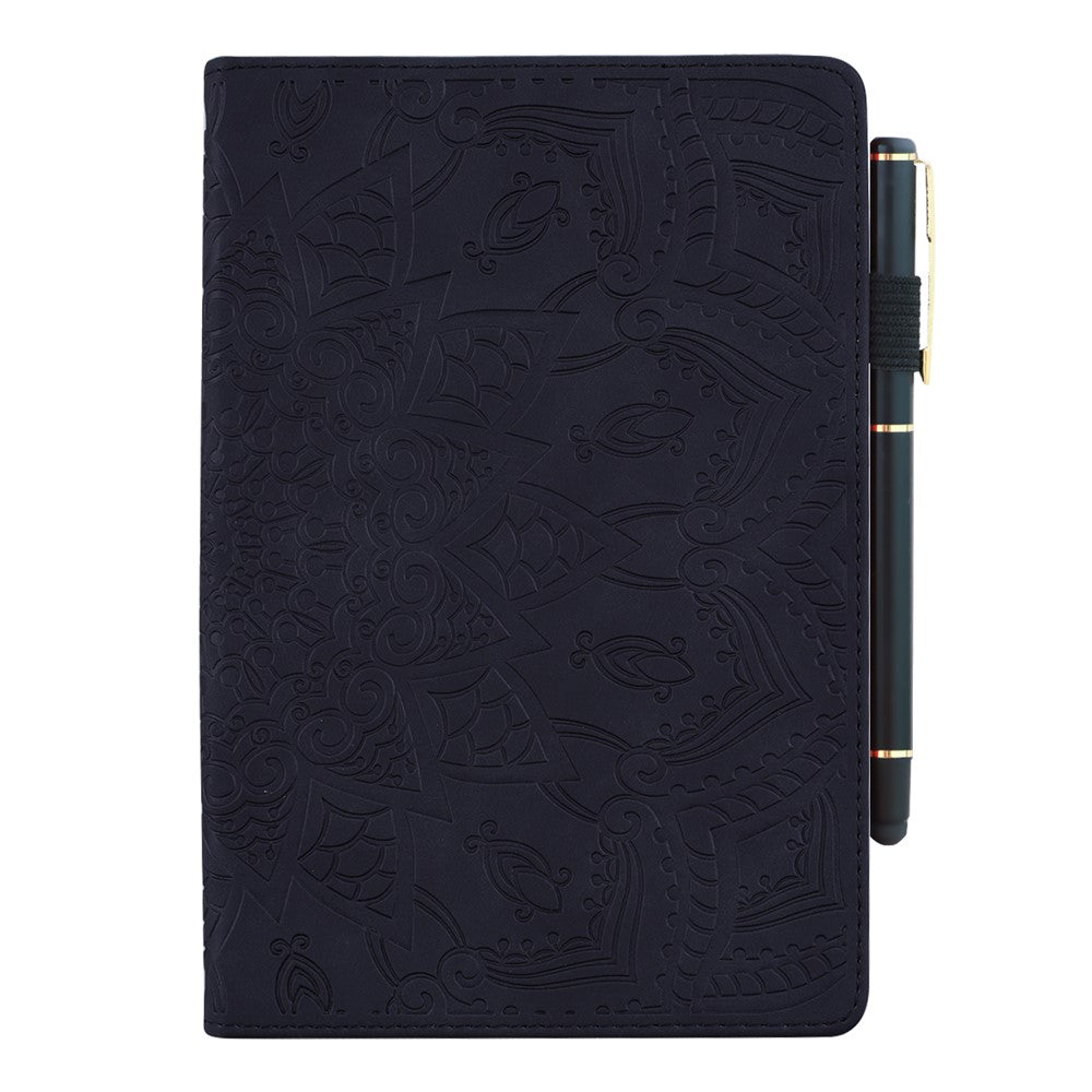 For Lenovo Pad Pro 2022 / Tab P11 Pro Gen 2 Imprinted Flower Pattern Tablet Case PU Leather Stand Card Slot Cover with Elastic Band and Pen Loop - Black