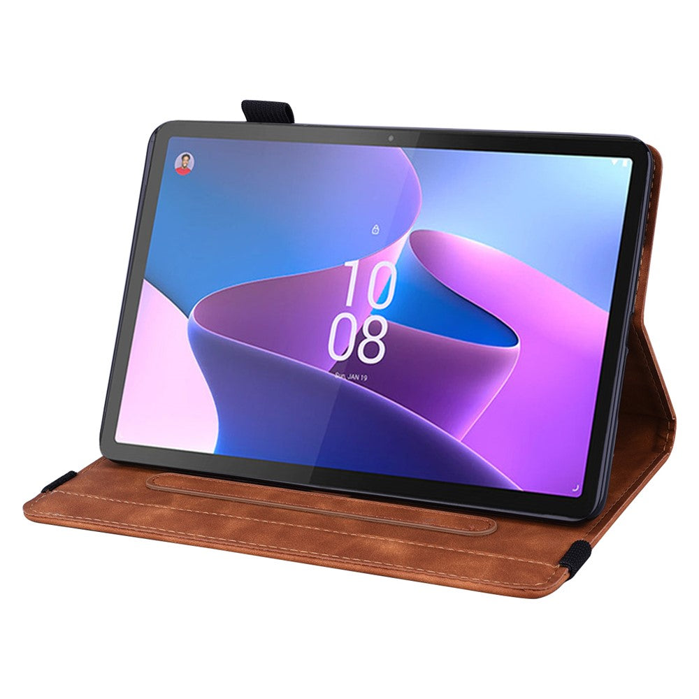 For Lenovo Pad Pro 2022 / Tab P11 Pro Gen 2 Imprinted Flower Pattern Tablet Case PU Leather Stand Card Slot Cover with Elastic Band and Pen Loop - Brown