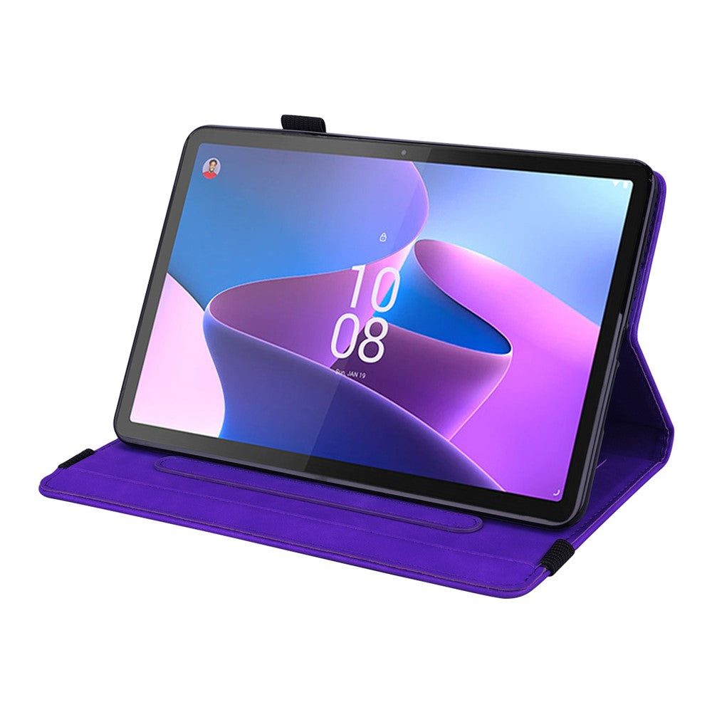 For Lenovo Pad Pro 2022 / Tab P11 Pro Gen 2 Imprinted Flower Pattern Tablet Case PU Leather Stand Card Slot Cover with Elastic Band and Pen Loop - Purple