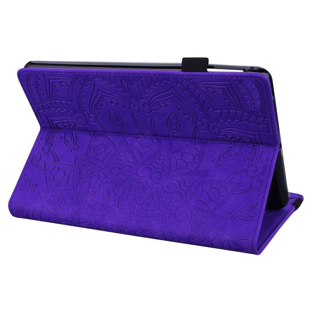 For Lenovo Pad Pro 2022 / Tab P11 Pro Gen 2 Imprinted Flower Pattern Tablet Case PU Leather Stand Card Slot Cover with Elastic Band and Pen Loop - Purple