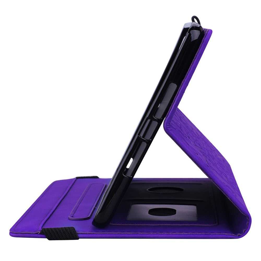 For Lenovo Pad Pro 2022 / Tab P11 Pro Gen 2 Imprinted Flower Pattern Tablet Case PU Leather Stand Card Slot Cover with Elastic Band and Pen Loop - Purple
