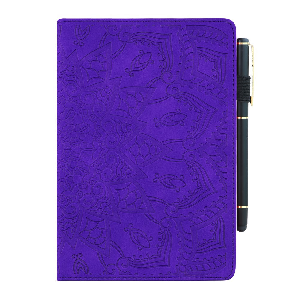 For Lenovo Pad Pro 2022 / Tab P11 Pro Gen 2 Imprinted Flower Pattern Tablet Case PU Leather Stand Card Slot Cover with Elastic Band and Pen Loop - Purple