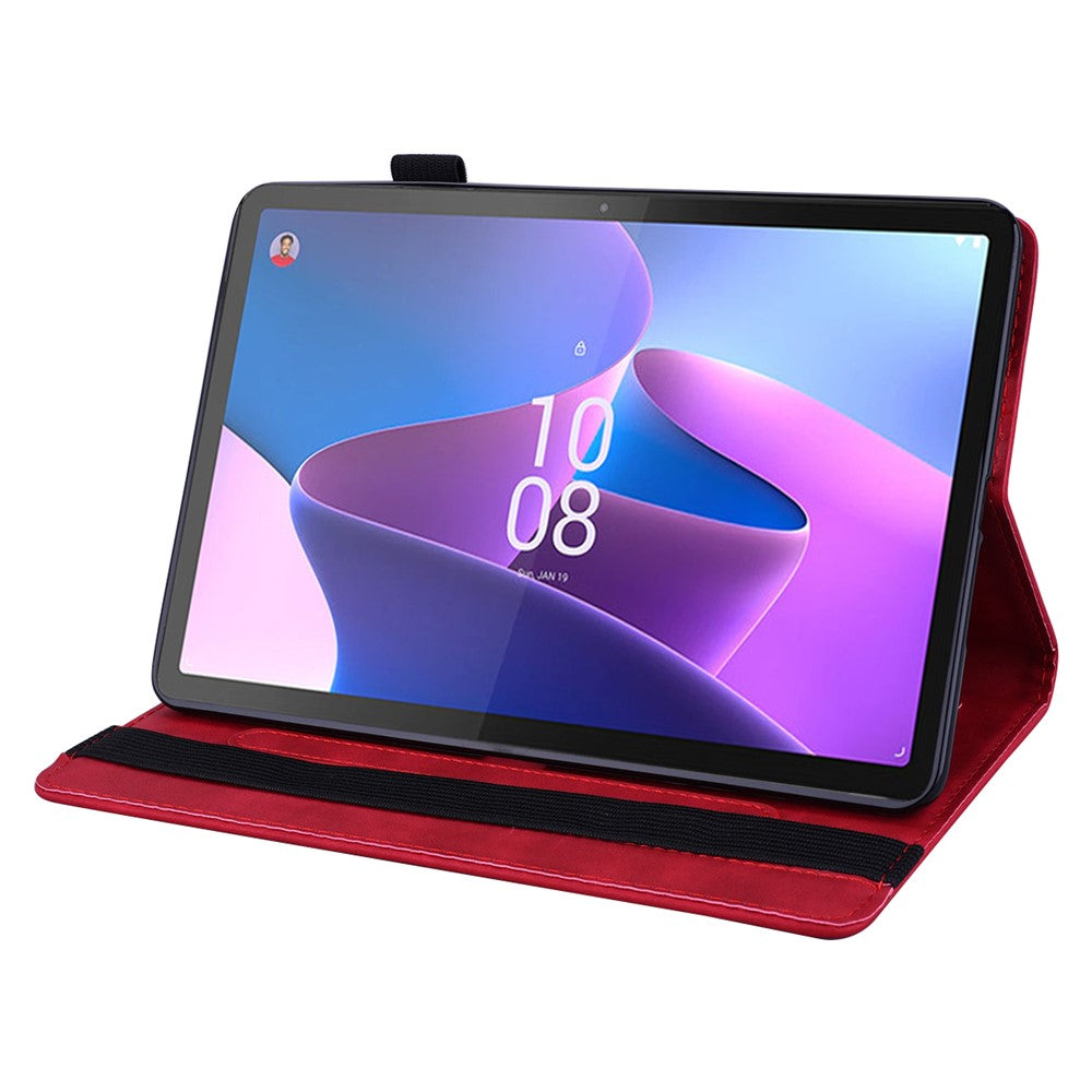 For Lenovo Pad Pro 2022 / Tab P11 Pro Gen 2 Imprinted Flower Pattern Tablet Case PU Leather Stand Card Slot Cover with Elastic Band and Pen Loop - Red