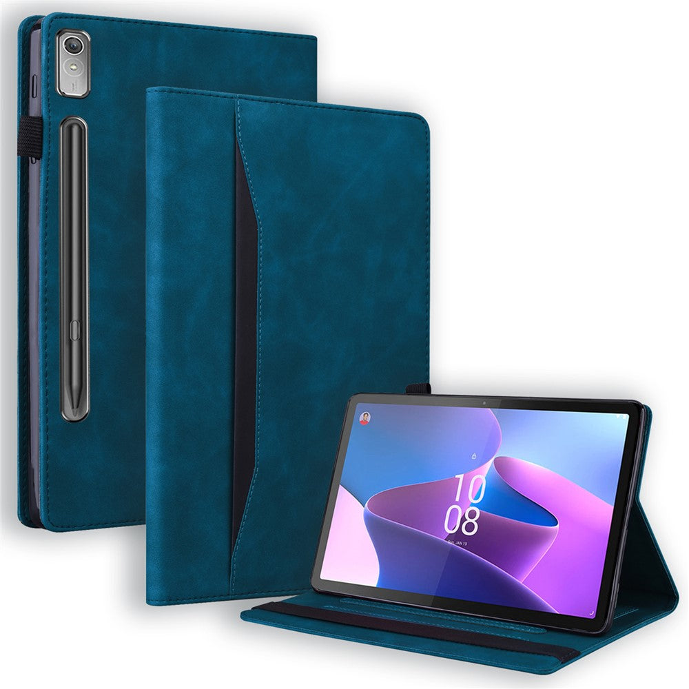 For Lenovo Pad Pro 2022 / Tab P11 Pro Gen 2 Viewing Stand Business Folio Tablet Cover PU Leather Wallet Elastic Band Protective Case with Pencil Holder - Blue
