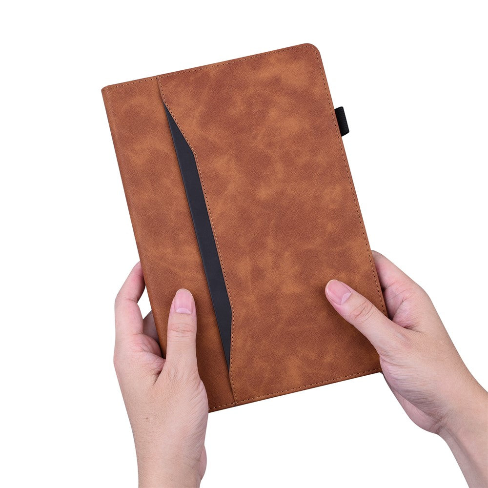 For Lenovo Pad Pro 2022 / Tab P11 Pro Gen 2 Viewing Stand Business Folio Tablet Cover PU Leather Wallet Elastic Band Protective Case with Pencil Holder - Brown