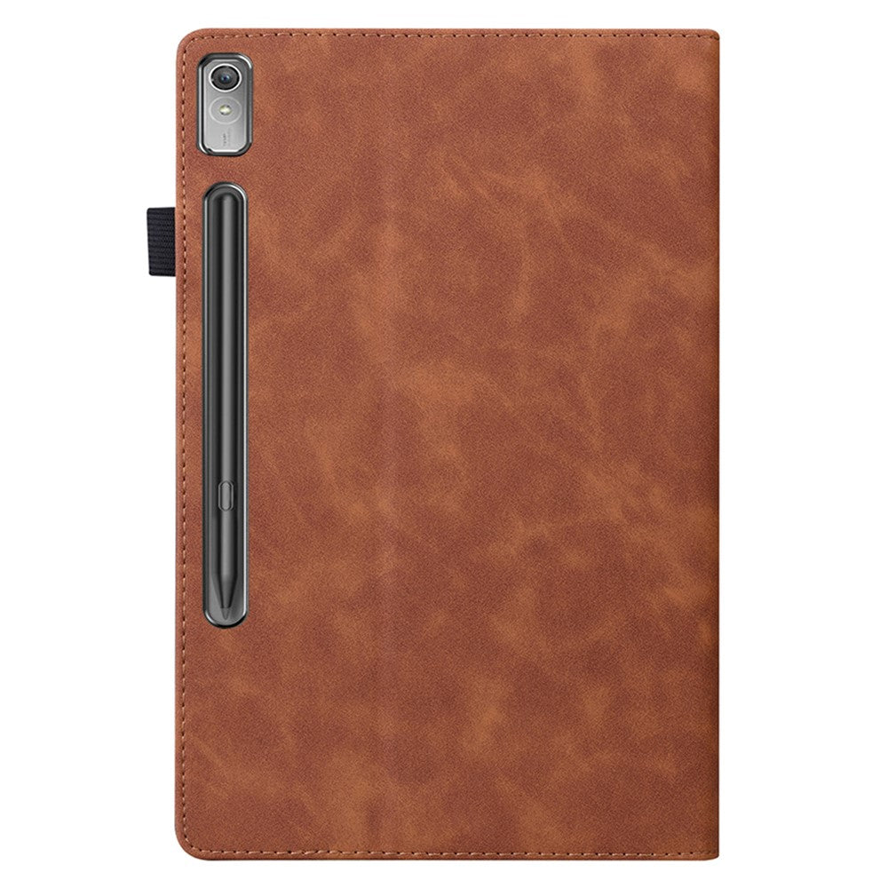 For Lenovo Pad Pro 2022 / Tab P11 Pro Gen 2 Viewing Stand Business Folio Tablet Cover PU Leather Wallet Elastic Band Protective Case with Pencil Holder - Brown