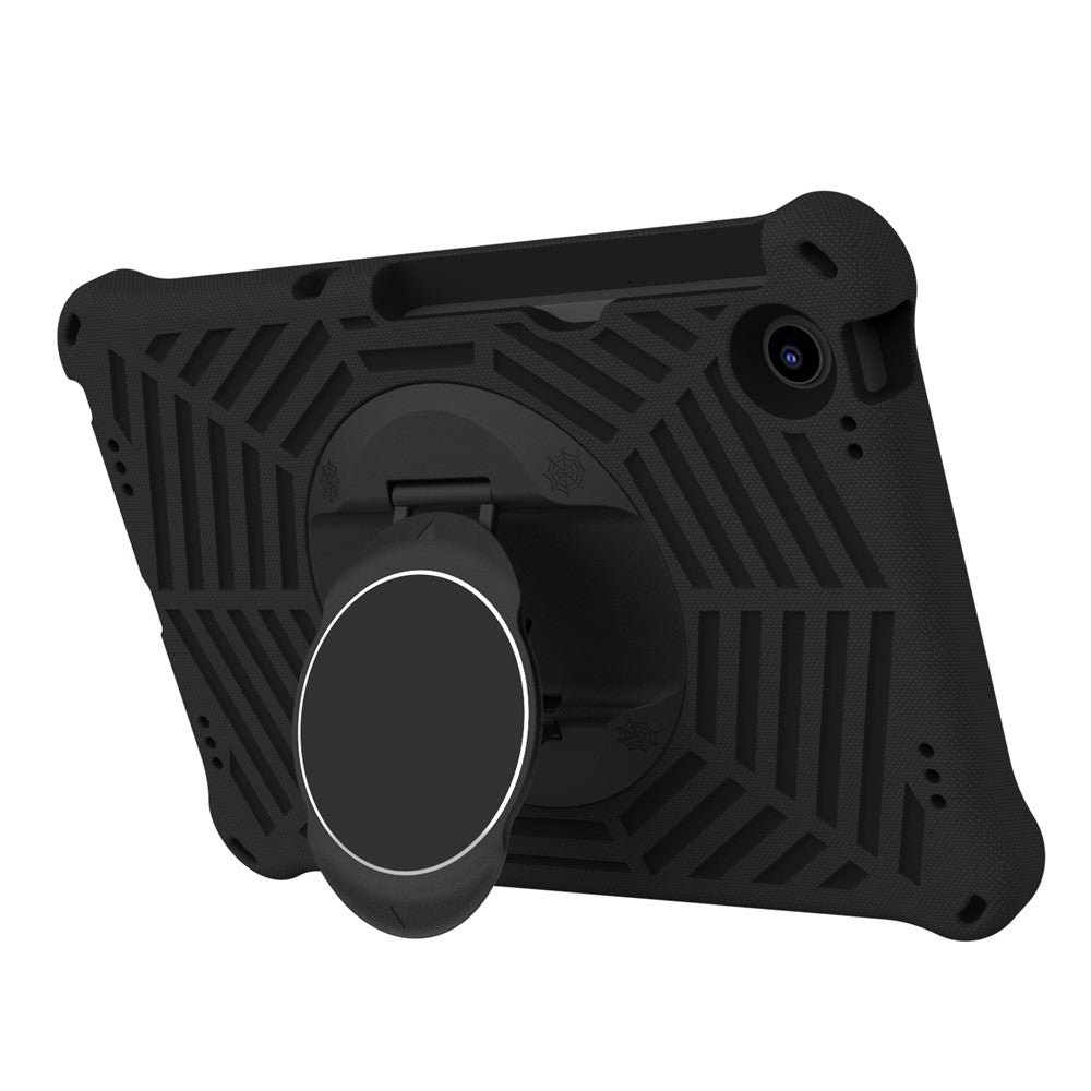 For Lenovo Tab M10 Plus (3rd Gen) / Xiaoxin Pad 2022 10.6 inch Spider Web Texture Shockproof EVA Case 360 Degree Rotation Kickstand Anti-scratch Cover with Shoulder Strap - Black