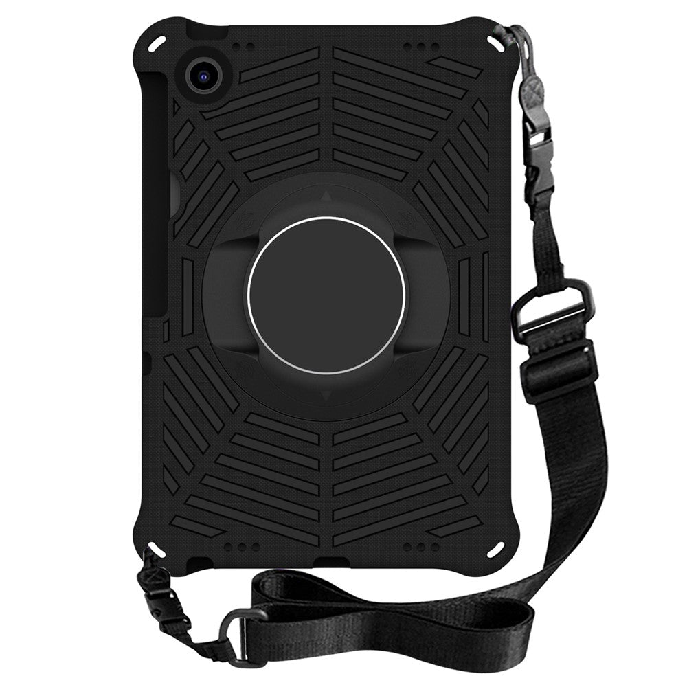 For Lenovo Tab M10 Plus (3rd Gen) / Xiaoxin Pad 2022 10.6 inch Spider Web Texture Shockproof EVA Case 360 Degree Rotation Kickstand Anti-scratch Cover with Shoulder Strap - Black