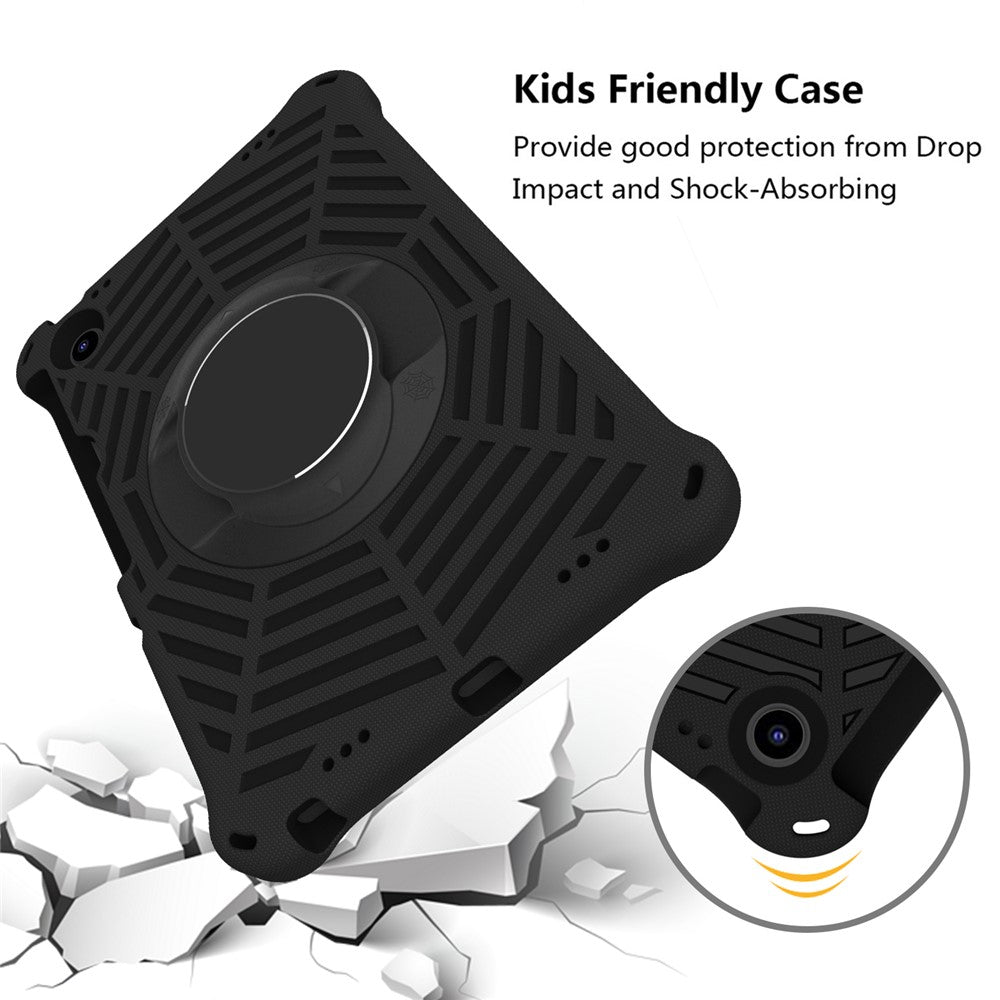 For Lenovo Tab M10 Plus (3rd Gen) / Xiaoxin Pad 2022 10.6 inch Spider Web Texture Shockproof EVA Case 360 Degree Rotation Kickstand Anti-scratch Cover with Shoulder Strap - Black