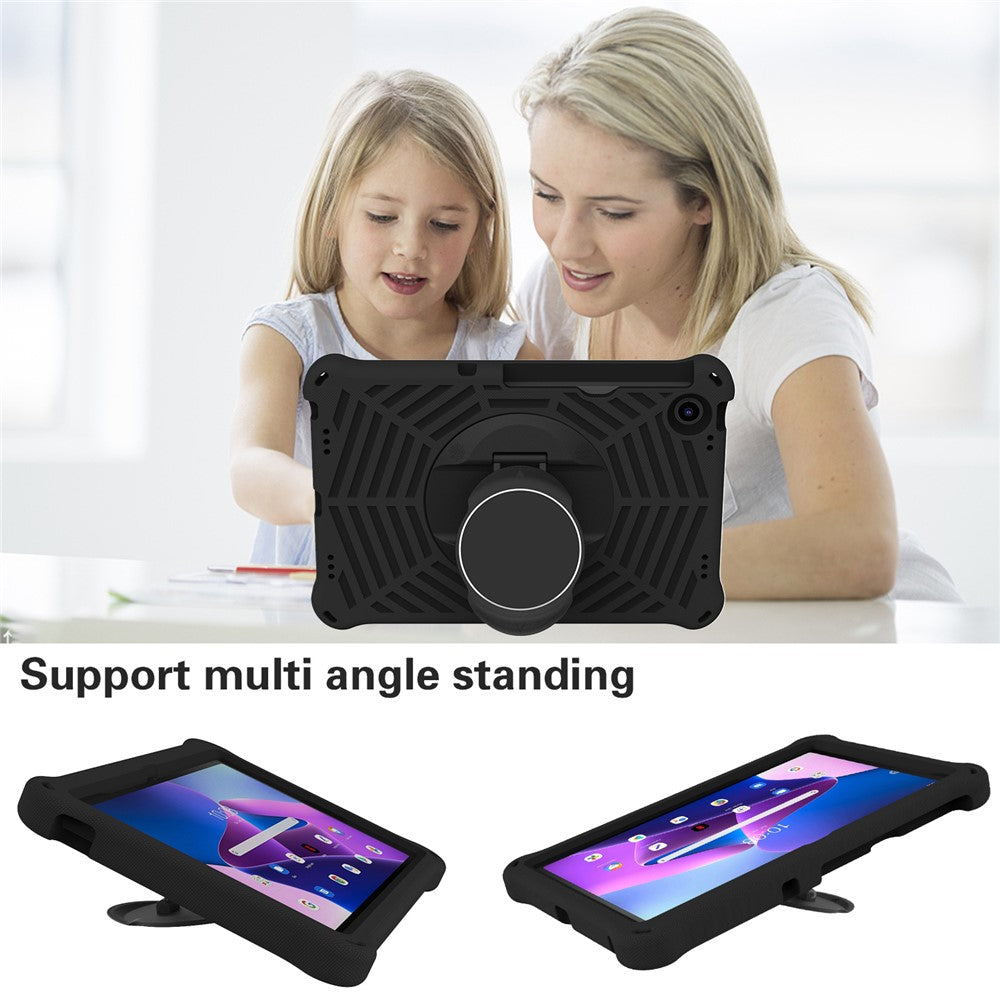 For Lenovo Tab M10 Plus (3rd Gen) / Xiaoxin Pad 2022 10.6 inch Spider Web Texture Shockproof EVA Case 360 Degree Rotation Kickstand Anti-scratch Cover with Shoulder Strap - Black