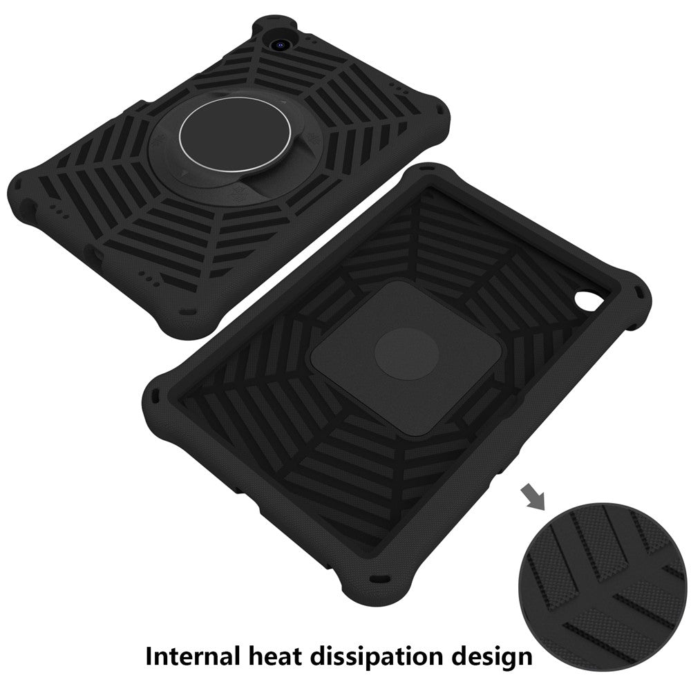 For Lenovo Tab M10 Plus (3rd Gen) / Xiaoxin Pad 2022 10.6 inch Spider Web Texture Shockproof EVA Case 360 Degree Rotation Kickstand Anti-scratch Cover with Shoulder Strap - Black