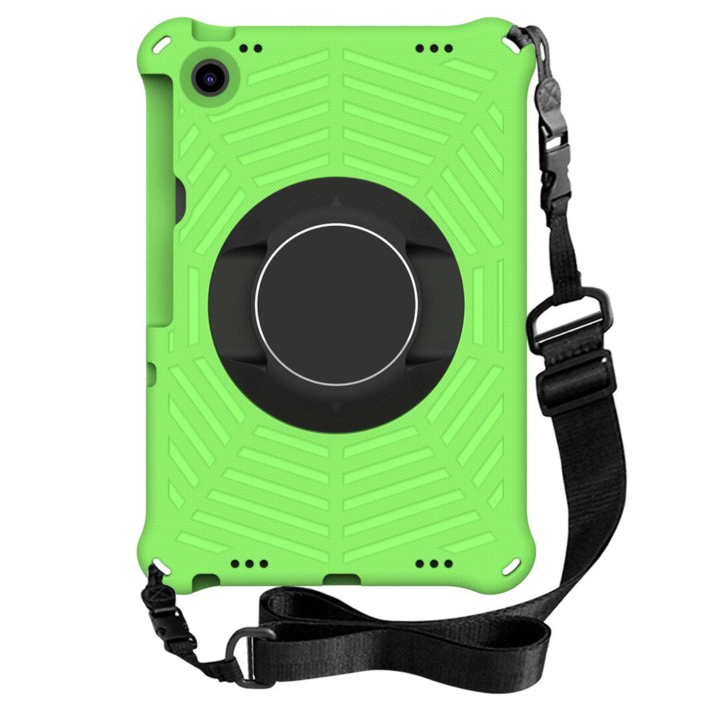 For Lenovo Tab M10 Plus (3rd Gen) / Xiaoxin Pad 2022 10.6 inch Spider Web Texture Shockproof EVA Case 360 Degree Rotation Kickstand Anti-scratch Cover with Shoulder Strap - Green