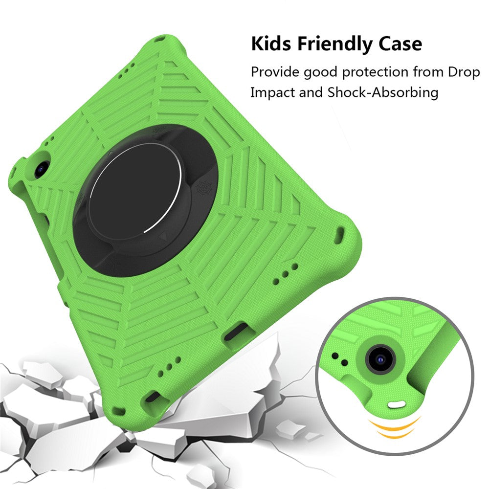 For Lenovo Tab M10 Plus (3rd Gen) / Xiaoxin Pad 2022 10.6 inch Spider Web Texture Shockproof EVA Case 360 Degree Rotation Kickstand Anti-scratch Cover with Shoulder Strap - Green