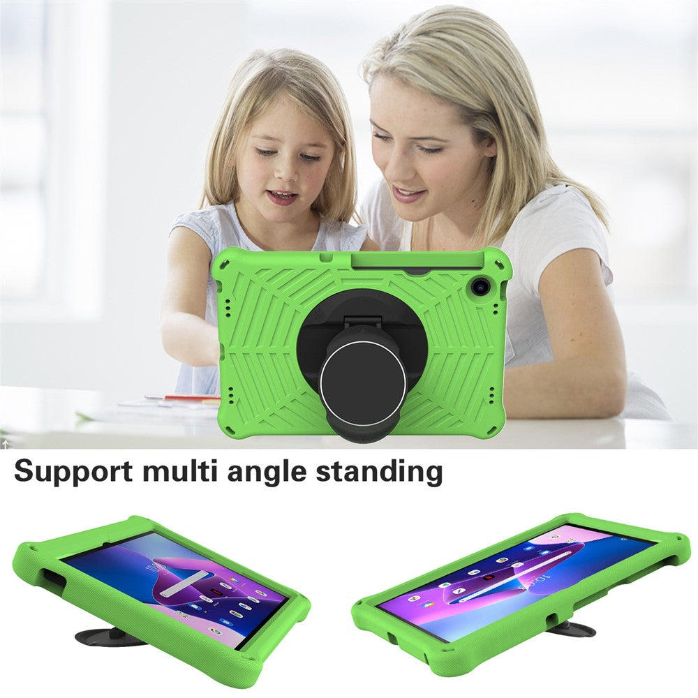 For Lenovo Tab M10 Plus (3rd Gen) / Xiaoxin Pad 2022 10.6 inch Spider Web Texture Shockproof EVA Case 360 Degree Rotation Kickstand Anti-scratch Cover with Shoulder Strap - Green