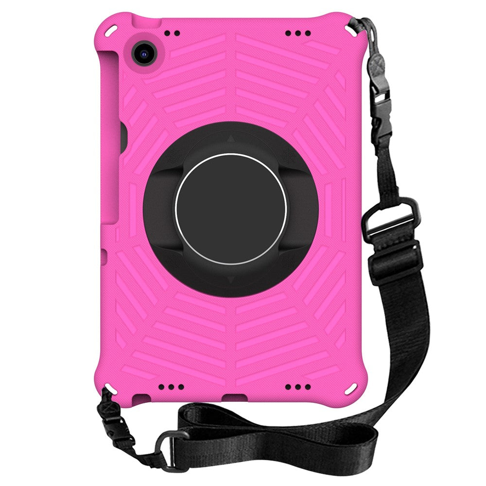 For Lenovo Tab M10 Plus (3rd Gen) / Xiaoxin Pad 2022 10.6 inch Spider Web Texture Shockproof EVA Case 360 Degree Rotation Kickstand Anti-scratch Cover with Shoulder Strap - Rose
