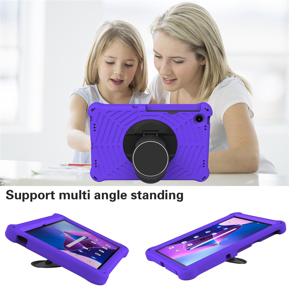 For Lenovo Tab M10 Plus (3rd Gen) / Xiaoxin Pad 2022 10.6 inch Spider Web Texture Shockproof EVA Case 360 Degree Rotation Kickstand Anti-scratch Cover with Shoulder Strap - Purple