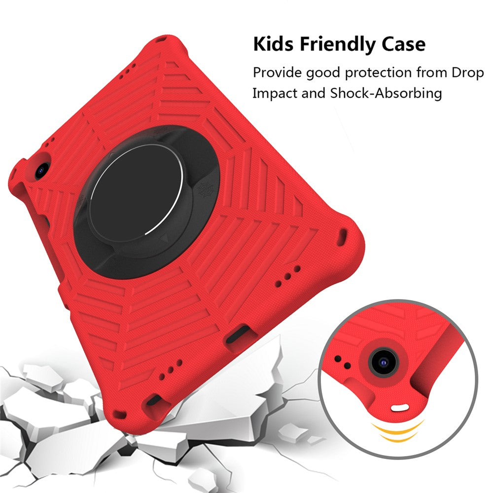For Lenovo Tab M10 Plus (3rd Gen) / Xiaoxin Pad 2022 10.6 inch Spider Web Texture Shockproof EVA Case 360 Degree Rotation Kickstand Anti-scratch Cover with Shoulder Strap - Red