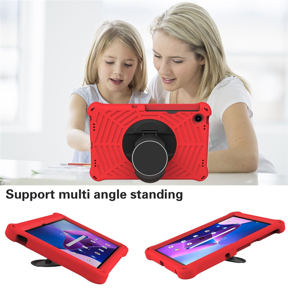 For Lenovo Tab M10 Plus (3rd Gen) / Xiaoxin Pad 2022 10.6 inch Spider Web Texture Shockproof EVA Case 360 Degree Rotation Kickstand Anti-scratch Cover with Shoulder Strap - Red