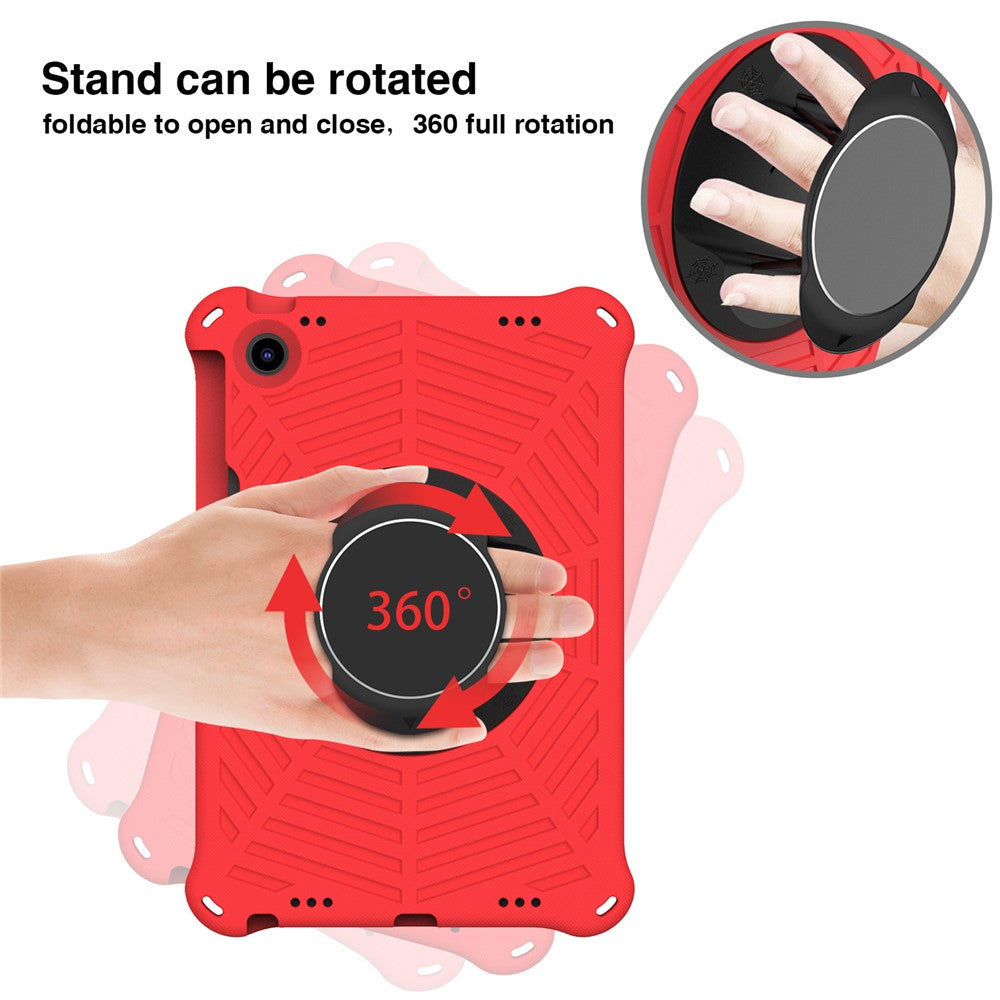 For Lenovo Tab M10 Plus (3rd Gen) / Xiaoxin Pad 2022 10.6 inch Spider Web Texture Shockproof EVA Case 360 Degree Rotation Kickstand Anti-scratch Cover with Shoulder Strap - Red