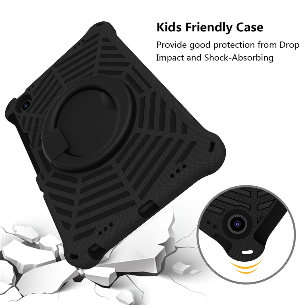 For Lenovo Tab M10 Plus (3rd Gen) / Xiaoxin Pad 2022 10.6 inch Shockproof Spider Web Texture Tablet Cover Kickstand Hand Grip Tablet Case with Shoulder Strap - Black