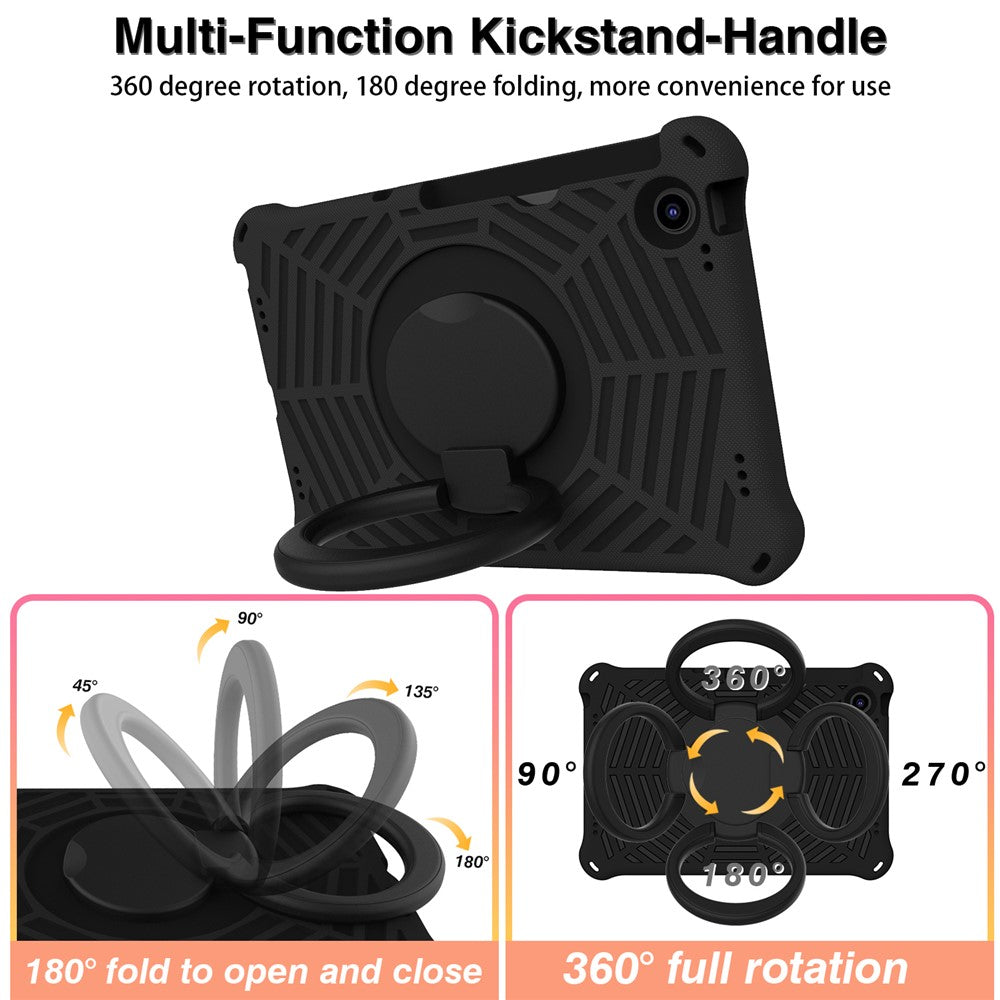 For Lenovo Tab M10 Plus (3rd Gen) / Xiaoxin Pad 2022 10.6 inch Shockproof Spider Web Texture Tablet Cover Kickstand Hand Grip Tablet Case with Shoulder Strap - Black