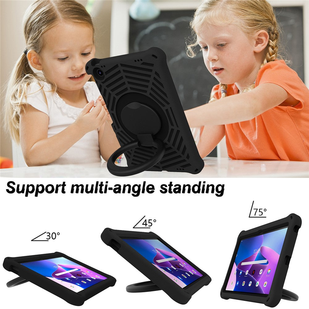 For Lenovo Tab M10 Plus (3rd Gen) / Xiaoxin Pad 2022 10.6 inch Shockproof Spider Web Texture Tablet Cover Kickstand Hand Grip Tablet Case with Shoulder Strap - Black
