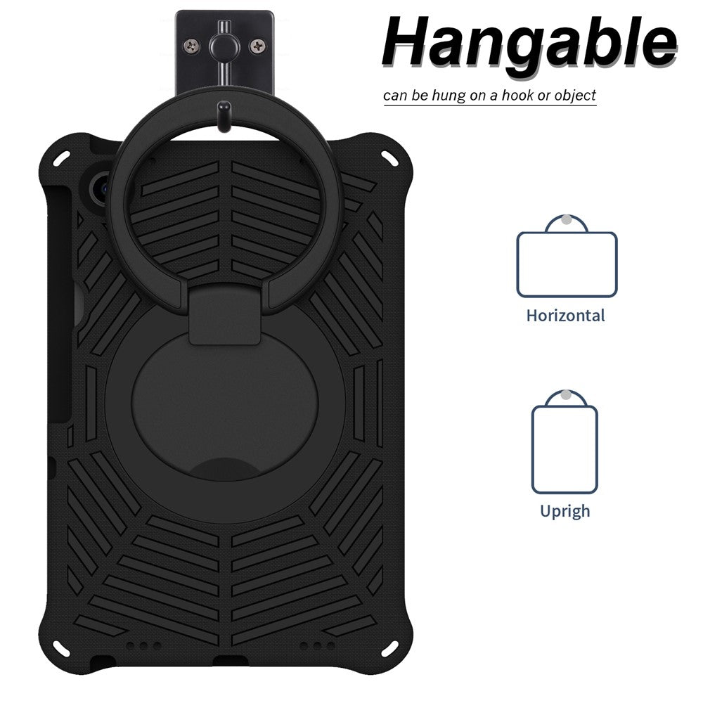 For Lenovo Tab M10 Plus (3rd Gen) / Xiaoxin Pad 2022 10.6 inch Shockproof Spider Web Texture Tablet Cover Kickstand Hand Grip Tablet Case with Shoulder Strap - Black