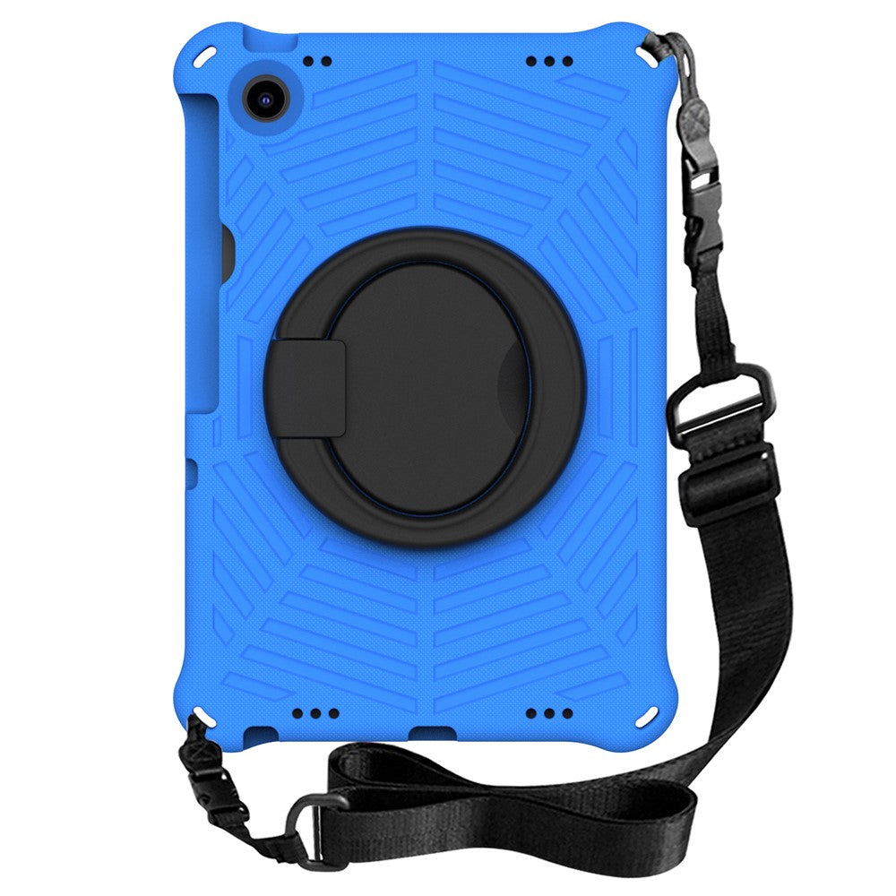 For Lenovo Tab M10 Plus (3rd Gen) / Xiaoxin Pad 2022 10.6 inch Shockproof Spider Web Texture Tablet Cover Kickstand Hand Grip Tablet Case with Shoulder Strap - Blue