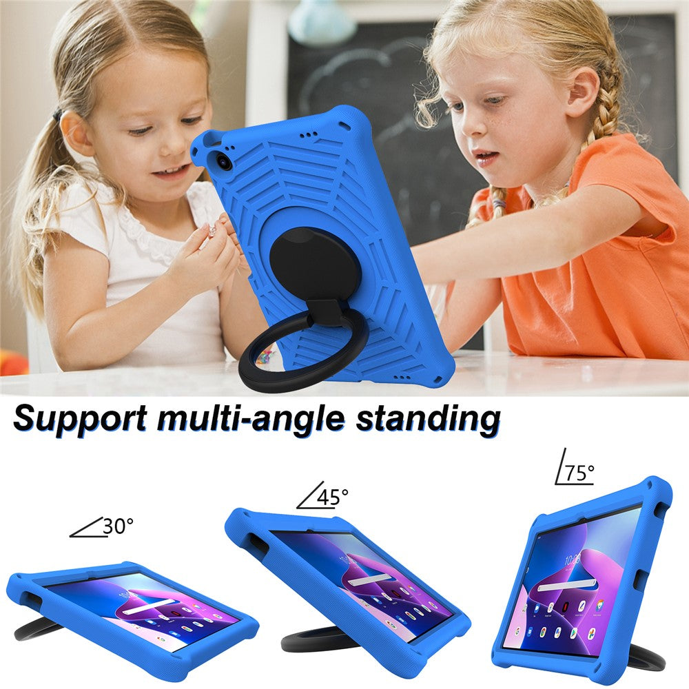 For Lenovo Tab M10 Plus (3rd Gen) / Xiaoxin Pad 2022 10.6 inch Shockproof Spider Web Texture Tablet Cover Kickstand Hand Grip Tablet Case with Shoulder Strap - Blue