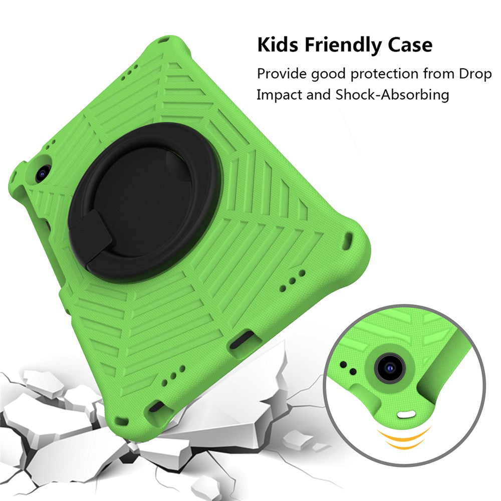 For Lenovo Tab M10 Plus (3rd Gen) / Xiaoxin Pad 2022 10.6 inch Shockproof Spider Web Texture Tablet Cover Kickstand Hand Grip Tablet Case with Shoulder Strap - Green