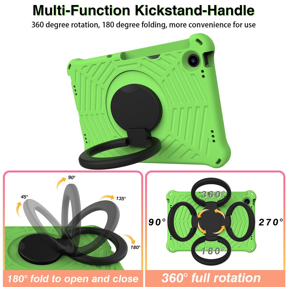 For Lenovo Tab M10 Plus (3rd Gen) / Xiaoxin Pad 2022 10.6 inch Shockproof Spider Web Texture Tablet Cover Kickstand Hand Grip Tablet Case with Shoulder Strap - Green