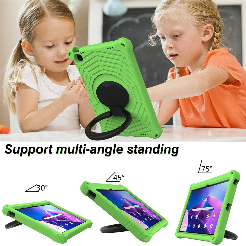 For Lenovo Tab M10 Plus (3rd Gen) / Xiaoxin Pad 2022 10.6 inch Shockproof Spider Web Texture Tablet Cover Kickstand Hand Grip Tablet Case with Shoulder Strap - Green